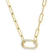 1/4 Ctw Paperclip Round Cut Diamond Pendant With Chain in 14K Yellow Gold