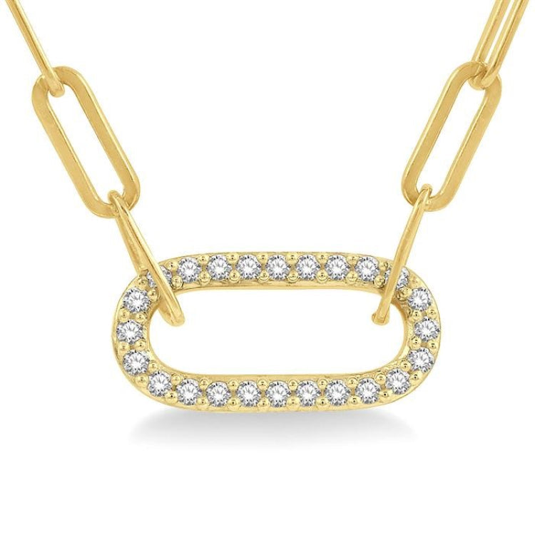 1/4 Ctw Paperclip Round Cut Diamond Pendant With Chain in 14K Yellow Gold