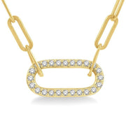 1/4 Ctw Paperclip Round Cut Diamond Pendant With Chain in 14K Yellow Gold