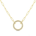 Load image into Gallery viewer, 1/10 Ctw Circle Round Cut Diamond Fashion Pendant With Paperclip Chain in Yellow Gold Vermeil