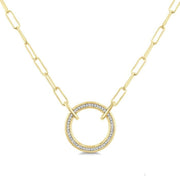 1/10 Ctw Circle Round Cut Diamond Fashion Pendant With Paperclip Chain in Yellow Gold Vermeil