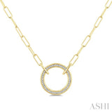 1/10 Ctw Circle Round Cut Diamond Fashion Pendant With Paperclip Chain in Yellow Gold Vermeil