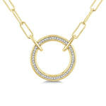 Load image into Gallery viewer, 1/10 Ctw Circle Round Cut Diamond Fashion Pendant With Paperclip Chain in Yellow Gold Vermeil