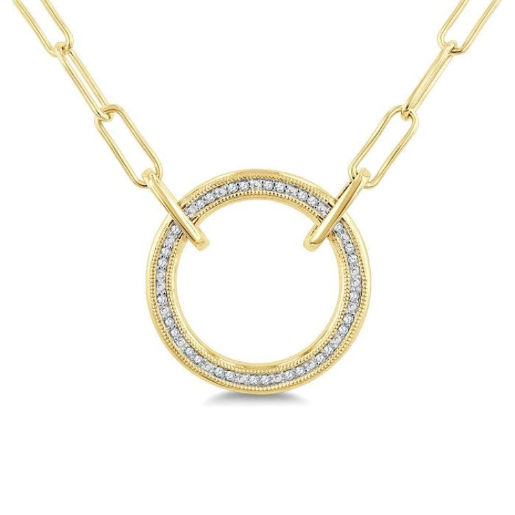1/10 Ctw Circle Round Cut Diamond Fashion Pendant With Paperclip Chain in Yellow Gold Vermeil