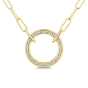 1/10 Ctw Circle Round Cut Diamond Fashion Pendant With Paperclip Chain in Yellow Gold Vermeil
