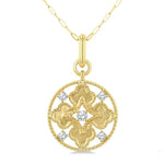 Load image into Gallery viewer, 1/5 Ctw Floral Motif Open Window Circular Medallion Round Cut Diamond Fashion Pendant With Chain in 10K Yellow Gold