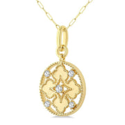1/5 Ctw Floral Motif Open Window Circular Medallion Round Cut Diamond Fashion Pendant With Chain in 10K Yellow Gold