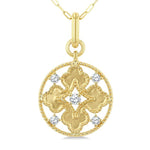 Load image into Gallery viewer, 1/5 Ctw Floral Motif Open Window Circular Medallion Round Cut Diamond Fashion Pendant With Chain in 10K Yellow Gold