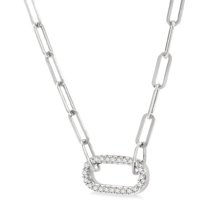 1/4 Ctw Paperclip Round Cut Diamond Pendant With Chain in 14K White Gold