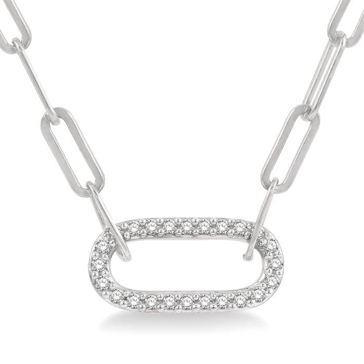 1/4 Ctw Paperclip Round Cut Diamond Pendant With Chain in 14K White Gold