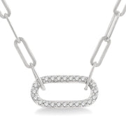 1/4 Ctw Paperclip Round Cut Diamond Pendant With Chain in 14K White Gold