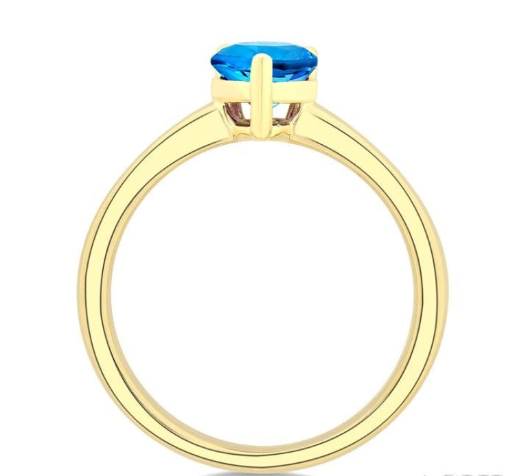 8X5 MM Pear Cut Blue Topaz Semi-Precious Solitaire Ring in 14K Yellow Gold