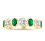 Load image into Gallery viewer, 4X3 MM Oval Shape Emerald and 1/2 Ctw Oval Cut Diamond 7 Stone Bezel Set Precious Fashion Band in 14K Yellow Gold