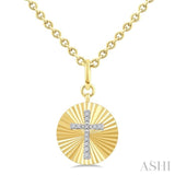1/10 Ctw Latin Cross Round Cut Diamond Pirouette Fluted Circle Medallion Pendant With Chain in Yellow Gold Vermeil