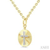 1/10 Ctw Latin Cross Round Cut Diamond Pirouette Fluted Circle Medallion Pendant With Chain in Yellow Gold Vermeil