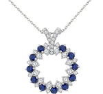 Load image into Gallery viewer, 2.5 MM Round Shape Sapphire and 5/8 Ctw Round Cut Diamond Precious Circle Pendant With Chain in 14K White Gold