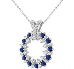 Load image into Gallery viewer, 2.5 MM Round Shape Sapphire and 5/8 Ctw Round Cut Diamond Precious Circle Pendant With Chain in 14K White Gold