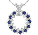 Load image into Gallery viewer, 2.5 MM Round Shape Sapphire and 5/8 Ctw Round Cut Diamond Precious Circle Pendant With Chain in 14K White Gold