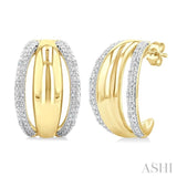 1/10 Ctw Bold Double Split Dome Shape Round Cut Diamond Fashion Half Hoop Earrings in Yellow Gold Vermeil