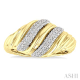 1/10 Ctw Bold Puffed Ribbed Swirl Round Cut Diamond Pirouette Fashion Wide Band in Yellow Gold Vermeil