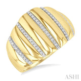 1/10 Ctw Bold Puffed Rib Round Cut Diamond Pirouette Fashion Wide Band in Yellow Gold Vermeil