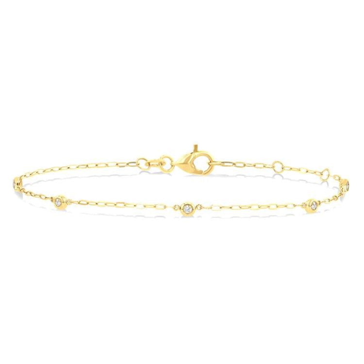 1/10 Ctw Round Cut Diamond Paperclip Station Bracelet in 14K Yellow Gold