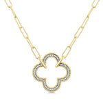Load image into Gallery viewer, 1/10 Ctw Clover Frame Round Cut Diamond Fashion Pendant With Paperclip Chain in Yellow Gold Vermeil