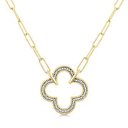1/10 Ctw Clover Frame Round Cut Diamond Fashion Pendant With Paperclip Chain in Yellow Gold Vermeil