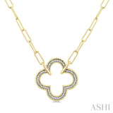 1/10 Ctw Clover Frame Round Cut Diamond Fashion Pendant With Paperclip Chain in Yellow Gold Vermeil