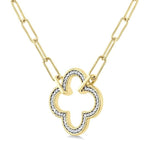 Load image into Gallery viewer, 1/10 Ctw Clover Frame Round Cut Diamond Fashion Pendant With Paperclip Chain in Yellow Gold Vermeil