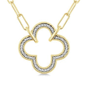 1/10 Ctw Clover Frame Round Cut Diamond Fashion Pendant With Paperclip Chain in Yellow Gold Vermeil