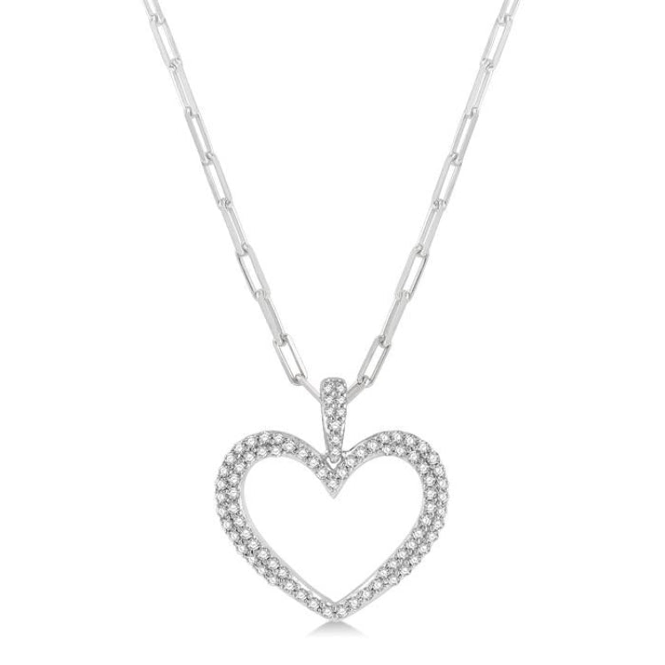 1/2 Ctw Round Cut Diamond Heart Pendant With Chain in 14K White Gold