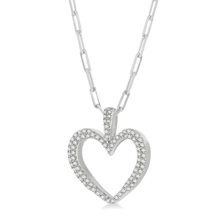 1/2 Ctw Round Cut Diamond Heart Pendant With Chain in 14K White Gold