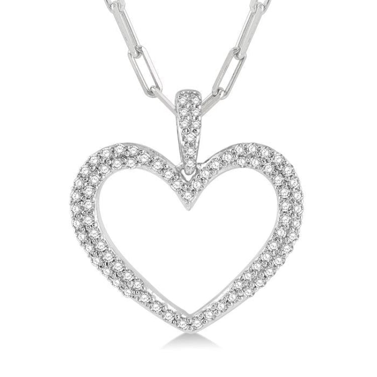 1/2 Ctw Round Cut Diamond Heart Pendant With Chain in 14K White Gold