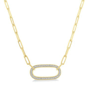 1/10 Ctw Paperclip Round Cut Diamond Fashion Pendant With Chain in Yellow Gold Vermeil