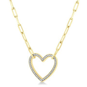 1/10 Ctw Heart Frame Round Cut Diamond Fashion Pendant With Paperclip Chain in Yellow Gold Vermeil