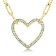 1/10 Ctw Heart Frame Round Cut Diamond Fashion Pendant With Paperclip Chain in Yellow Gold Vermeil