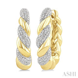 1/10 Ctw Bold Twisted Rope Round Cut Diamond Fashion Hoop Earrings in Yellow Gold Vermeil