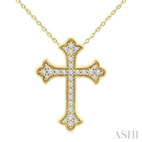 1/5 Ctw Round Cut Diamond Cross Petite Fashion Pendant With Chain in 10K Yellow Gold