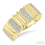 1/10 Ctw Bold Ribbed Round Cut Diamond Pirouette Fashion Wide Band in Yellow Gold Vermeil