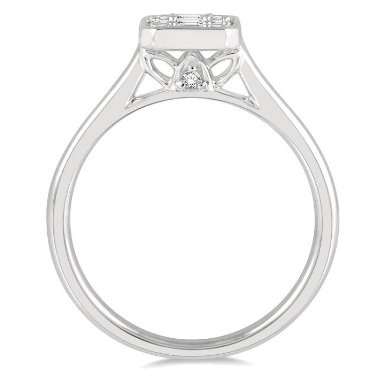 1/3 Ctw Octagonal Shape Baguette and Round Cut Diamond Ladies Ring in 14K White Gold