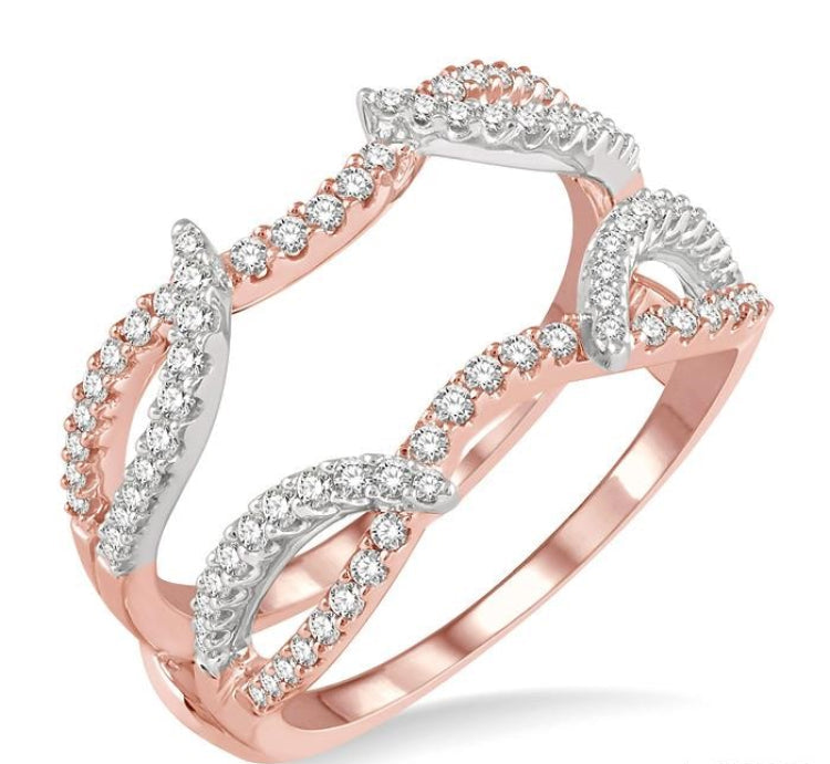 1/2 Ctw Branched Arched Center Diamond Insert Ring in 14K Rose and White Gold