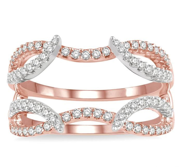1/2 Ctw Branched Arched Center Diamond Insert Ring in 14K Rose and White Gold