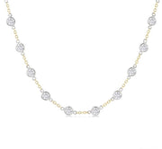 5 Ctw Bezel Set Round Cut Diamond Station Necklace in 14K Yellow and White Gold