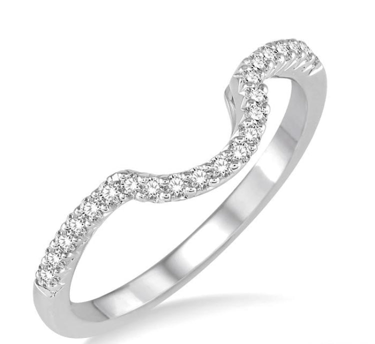 1/8 Ctw Curved Center Round Cut Diamond Wedding Band in 14K White Gold