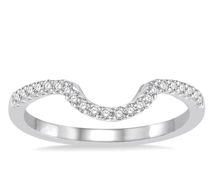 1/8 Ctw Curved Center Round Cut Diamond Wedding Band in 14K White Gold