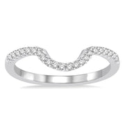 1/8 Ctw Curved Center Round Cut Diamond Wedding Band in 14K White Gold