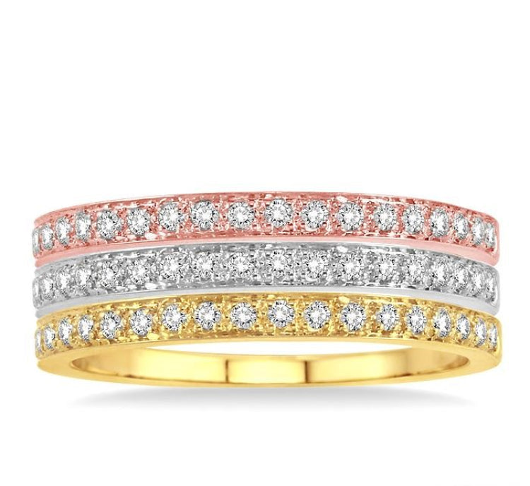 1/2 Ctw Round Cut Diamond Band in 14K Tri Color Gold