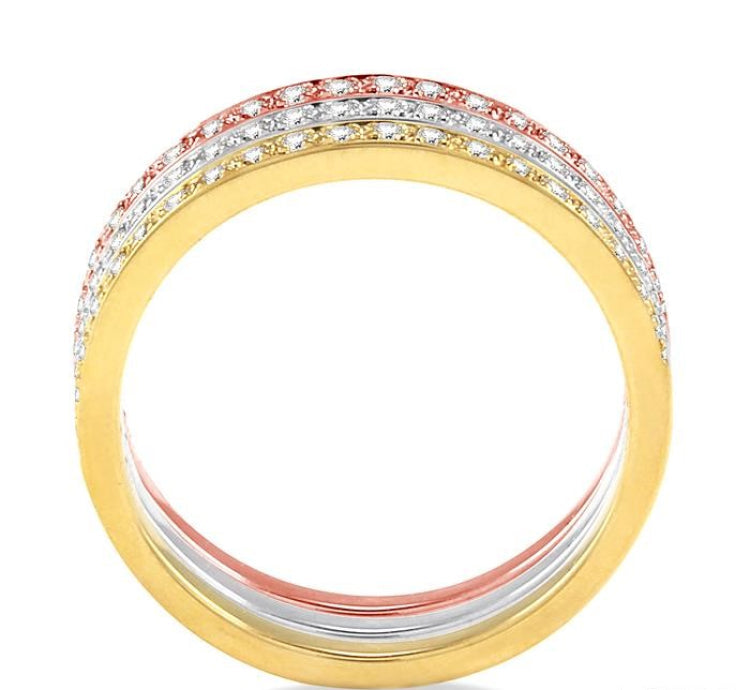 1/2 Ctw Round Cut Diamond Band in 14K Tri Color Gold