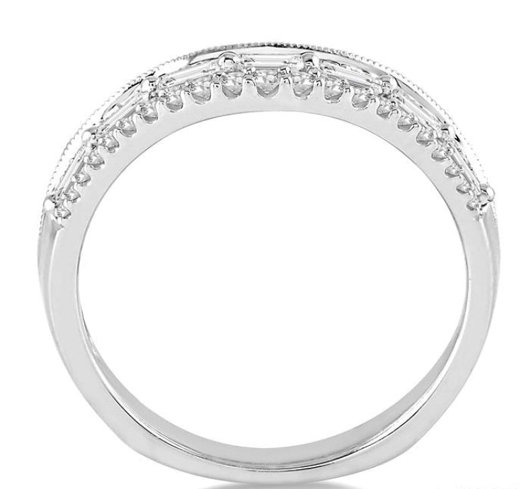 5/8 Ctw Baguette and Twin Row Round Cut Diamond Wedding Band in 14K White Gold